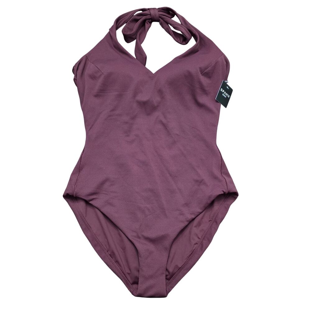 NWT Spanx Pique Halter Shaping One Piece Swimsuit Mulberry Size XL